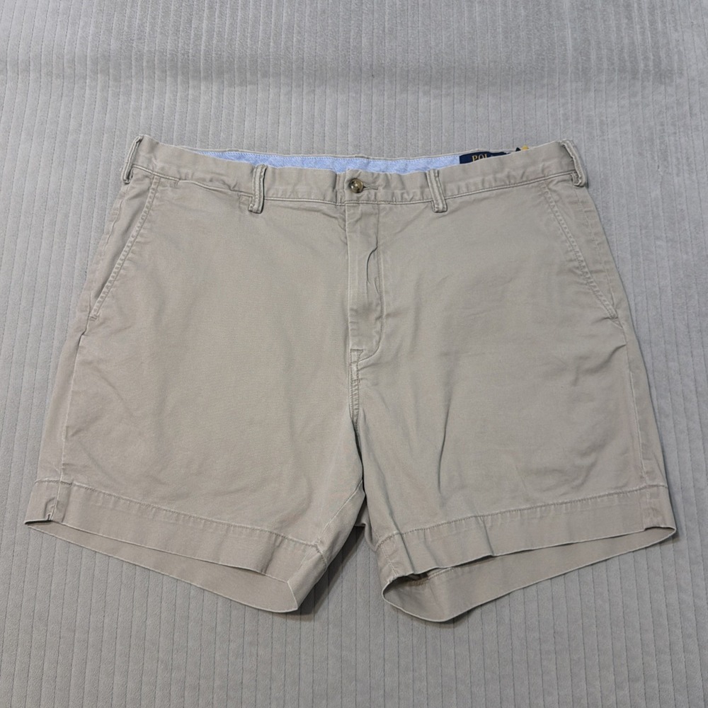Polo Ralph Lauren Relaxed Fit Tan Khaki Chino Flat Front Shorts Men's 38 Pony